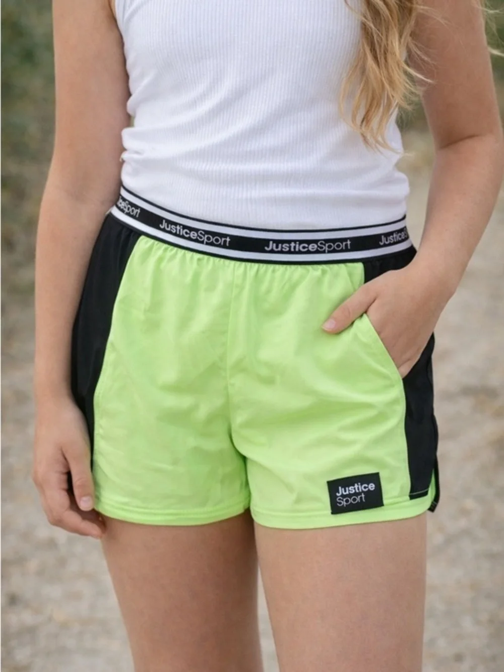 Justice Sport Neon Green Running Shorts Girls Size 10 NWT Athletic